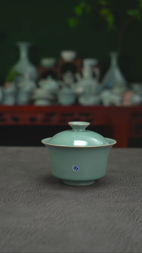 51号扫地僧绿釉马蹄两才盖碗微瑕福利~帆