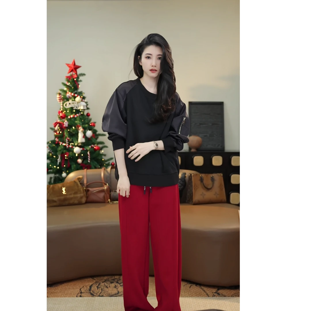 双层复合黑色卫衣拉链袖口卫衣休闲秋冬10181