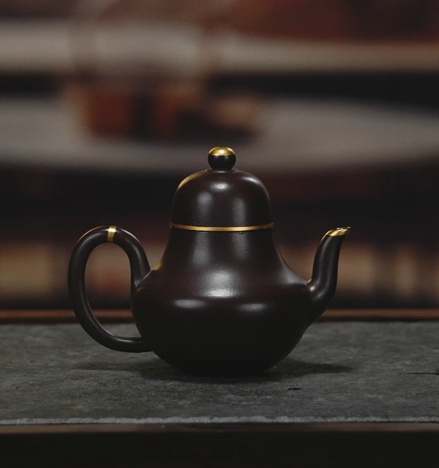 还原烧紫泥描金思婷小品  115ML 手工制作 家用  描金 送礼佳品