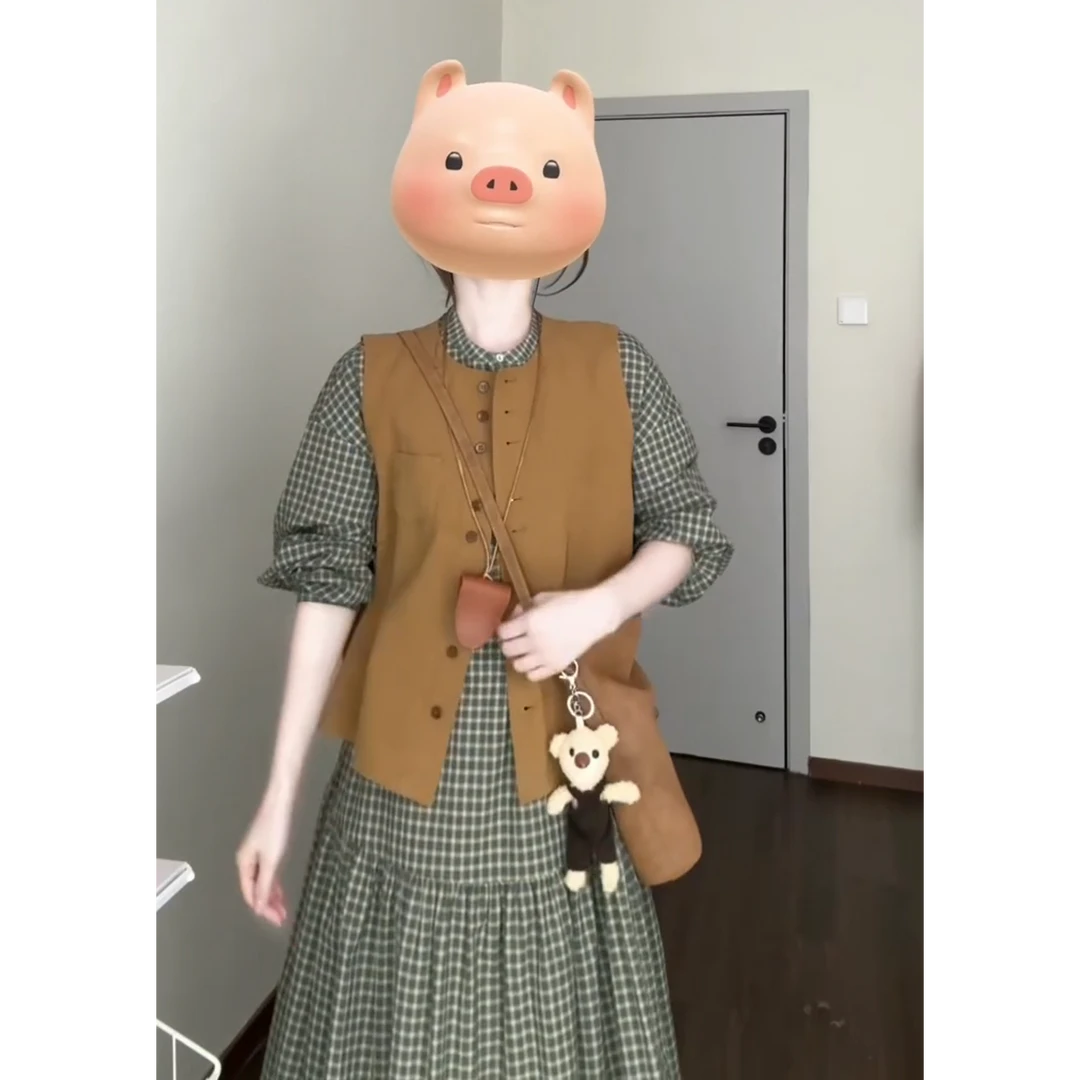 MARIE.COCO春季新款搭配一整套装格子连衣裙子女高级感马甲夹克潮