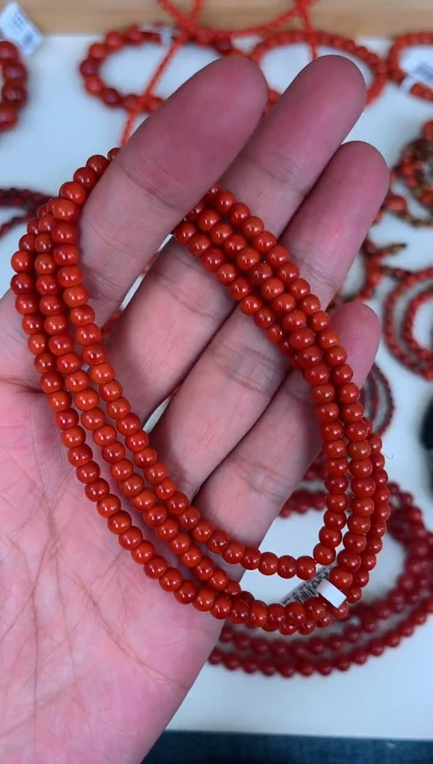 手串未镶嵌南红玛瑙4mm老型双锦红精品多圈A18