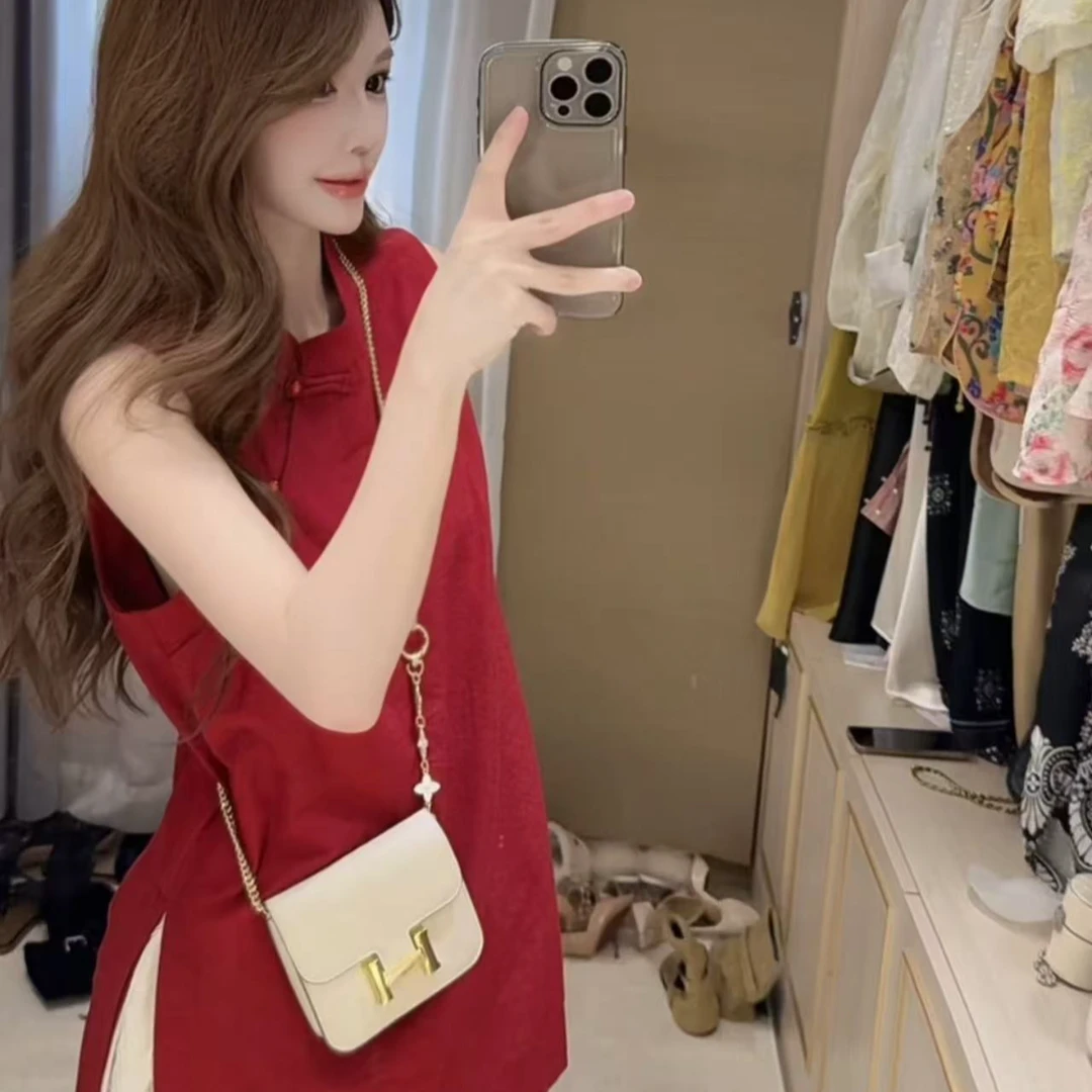 9093# 国风棉麻纯色马甲 衣长72