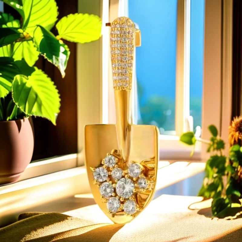 【七夕礼物】18k金镶钻金铲铲吊坠 赠链DY