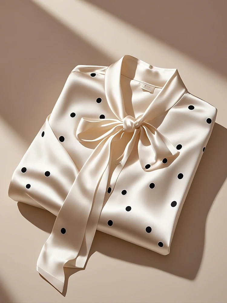 法式高端精致时尚洋气上衣独特绝美超好看白色波点系带显瘦衬衫冬