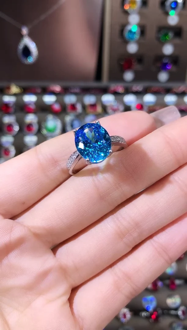 无925银海蓝色鸟巢切戒指