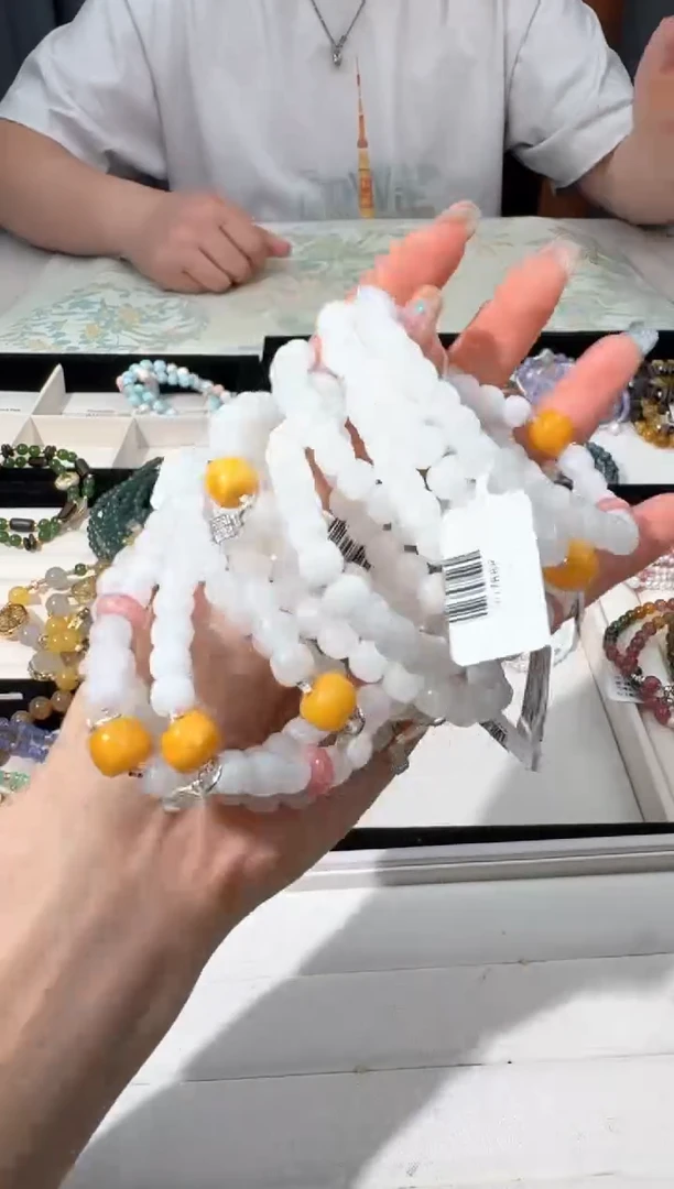 【闪购商品】未镶嵌和田玉手链F030羊脂白蜜蜡老型顶珠款