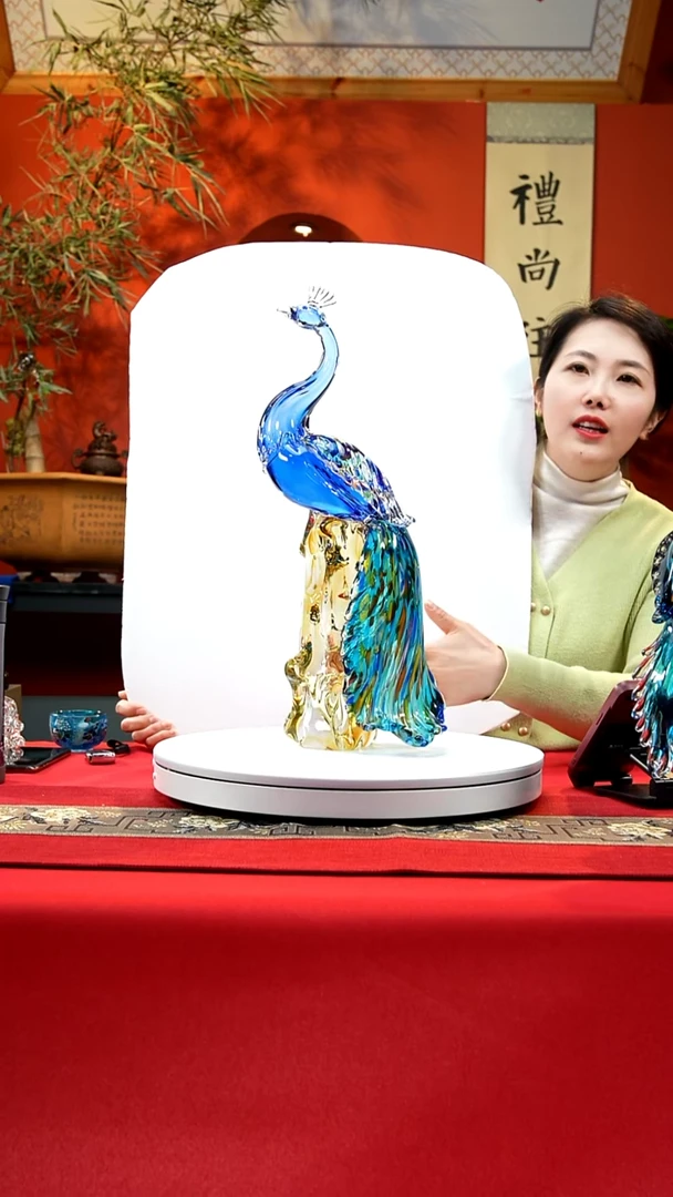 手工艺品琉璃孔雀艺术摆件