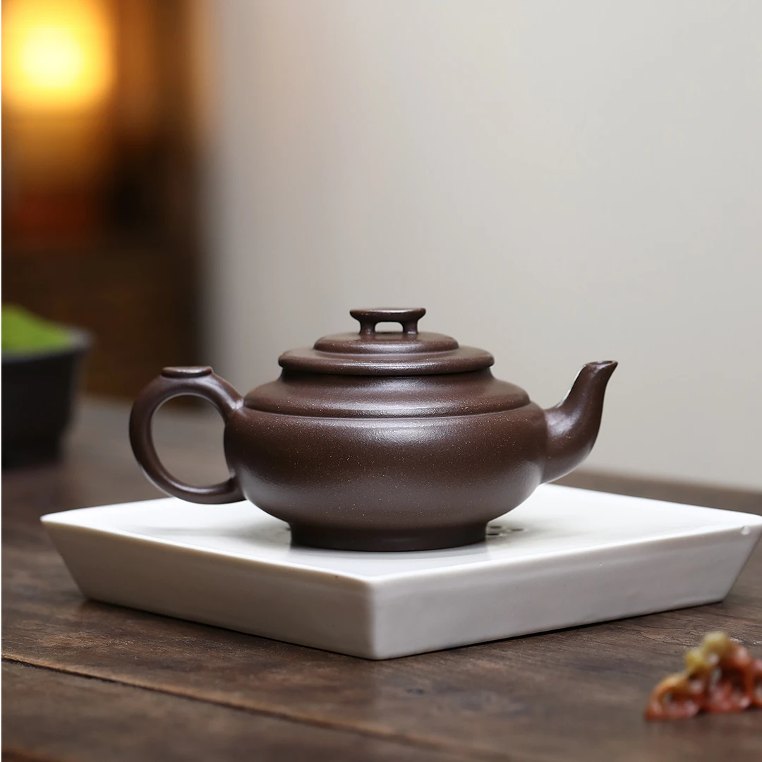 宜兴紫砂壶原矿紫泥上新桥360cc纯手工手制圆壶大容量