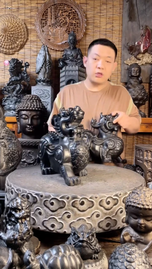 石材40飞天貔貅一对天然青石原石整石雕刻