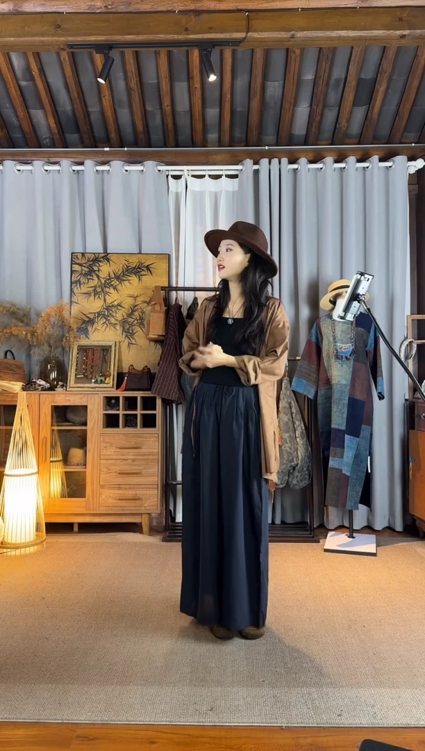 雨*设计师款藏蓝色汉麻裤子