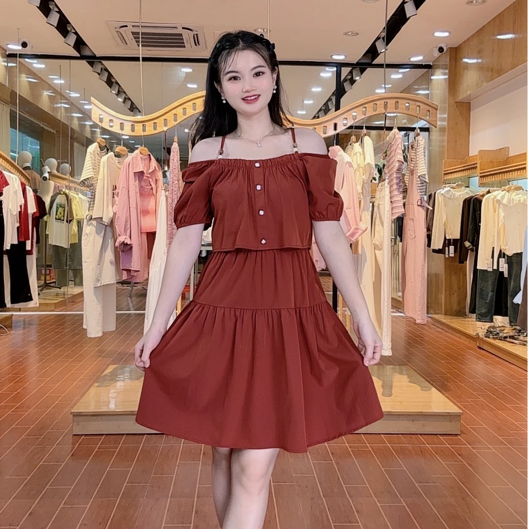 ASY/2025夏季方领连衣裙小个子宽松连衣裙假两件时尚高腰显瘦裙