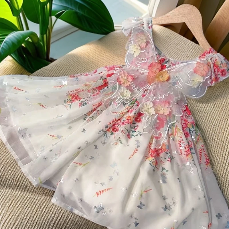 【J9462】2025新款红色蝴蝶翅膀夏季甜美女童夏款网红公主裙