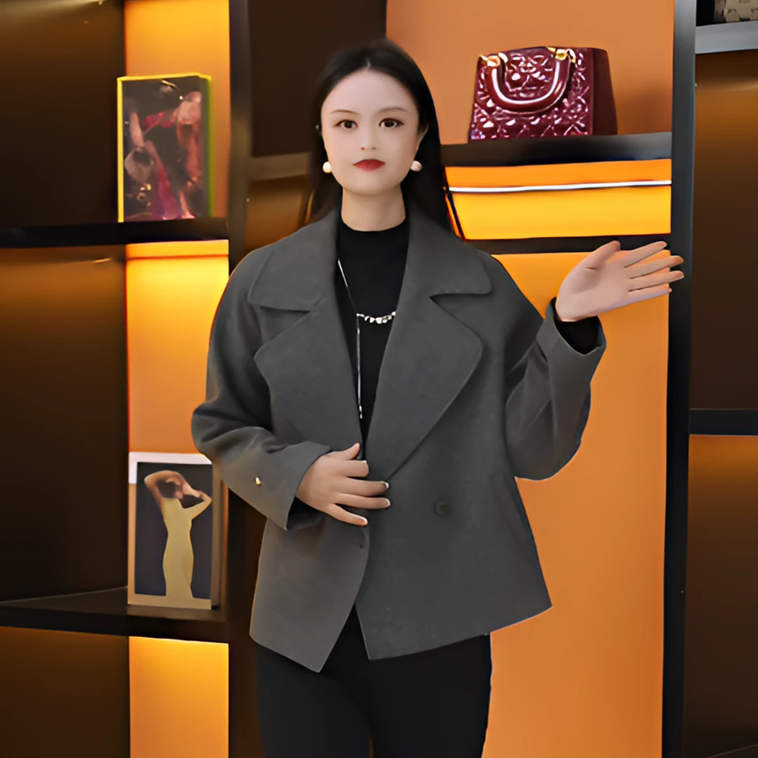 春季新款百搭休闲宽松精纺磨毛呢子外套时尚妈妈装常规款