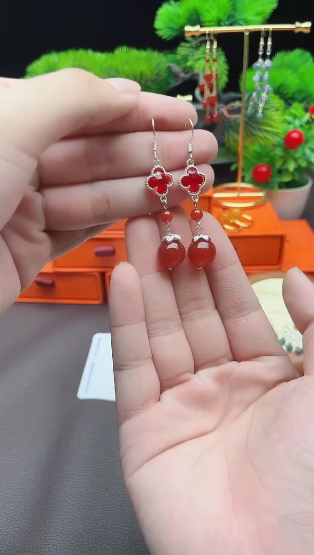 玛瑙/玉髓耳饰银S925镶嵌233