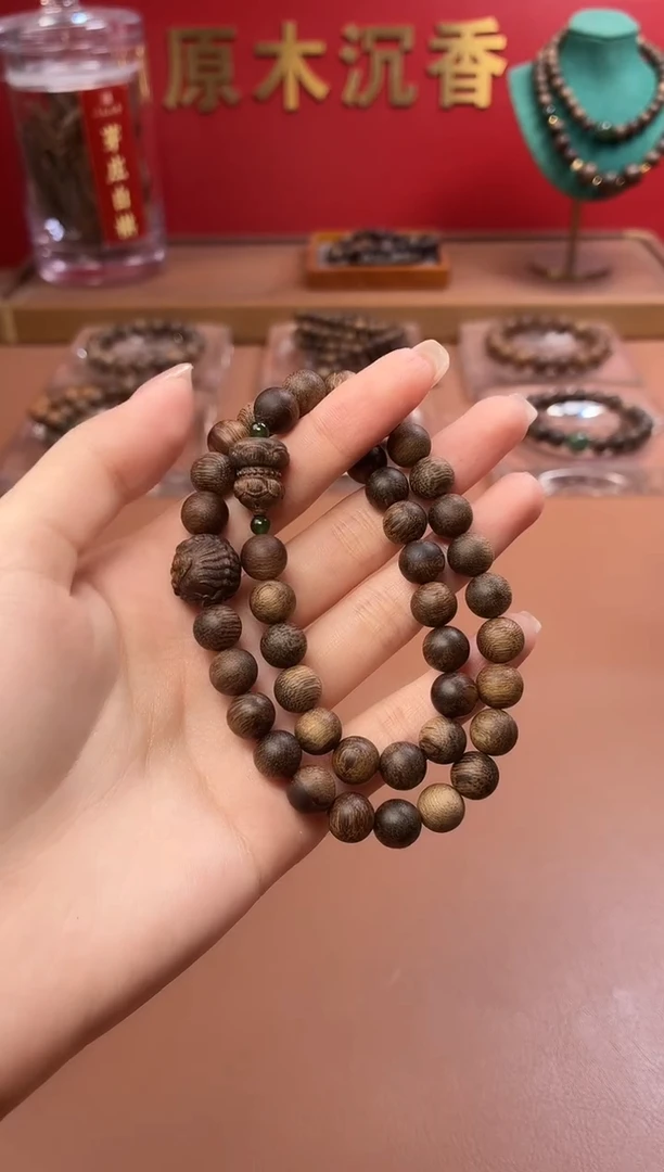 手串沉香沉水越南富森红土瘿子瘤疤08两圈设计款
