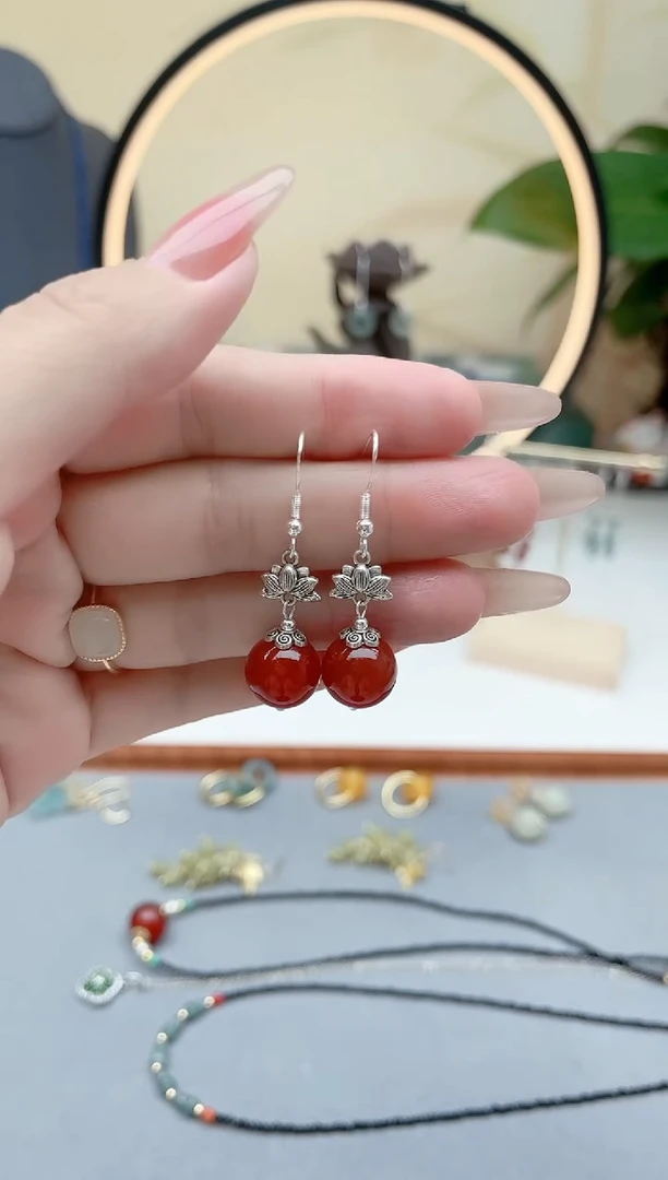 玛瑙/玉髓耳饰银S925镶嵌302