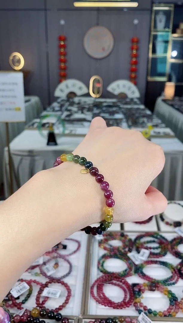 未镶嵌老矿碧玺彩虹单圈手串6mm+碧玺hon多样性发货一条