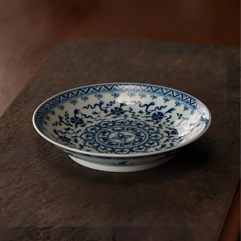 记石柴窑青花宝相杂八宝壶承15.3cm