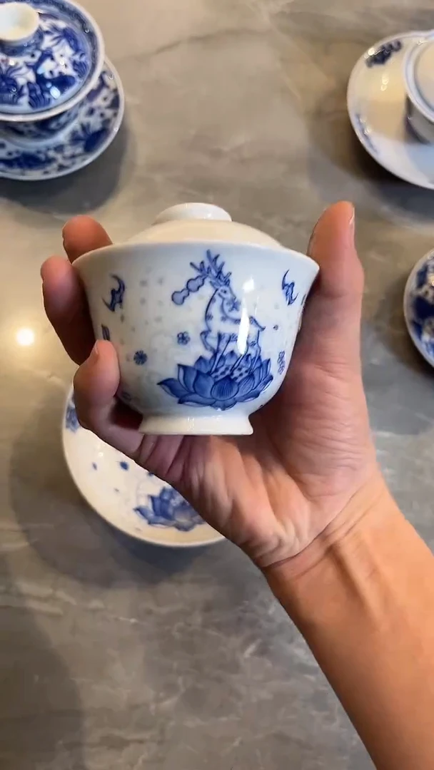 摆件陶盖碗+壶承 景德镇精品茶器