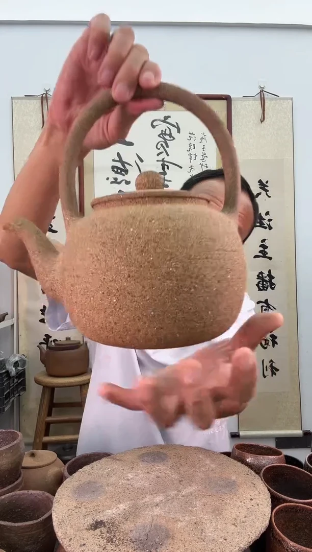 全手工无釉一体提梁壶非遗技艺1.2升