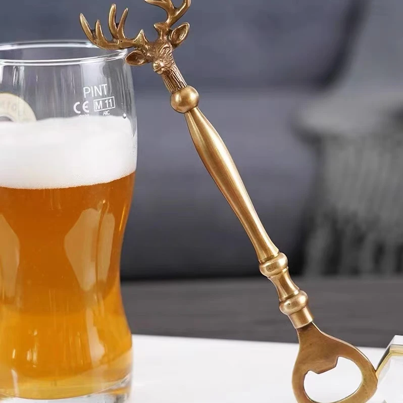 进口黄铜手工鹿头创意啤酒开瓶器