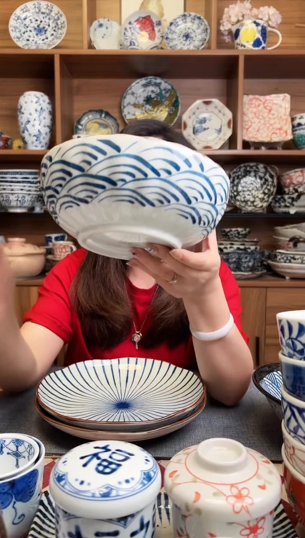 瓷片清秀海波纹18.5cm面钵