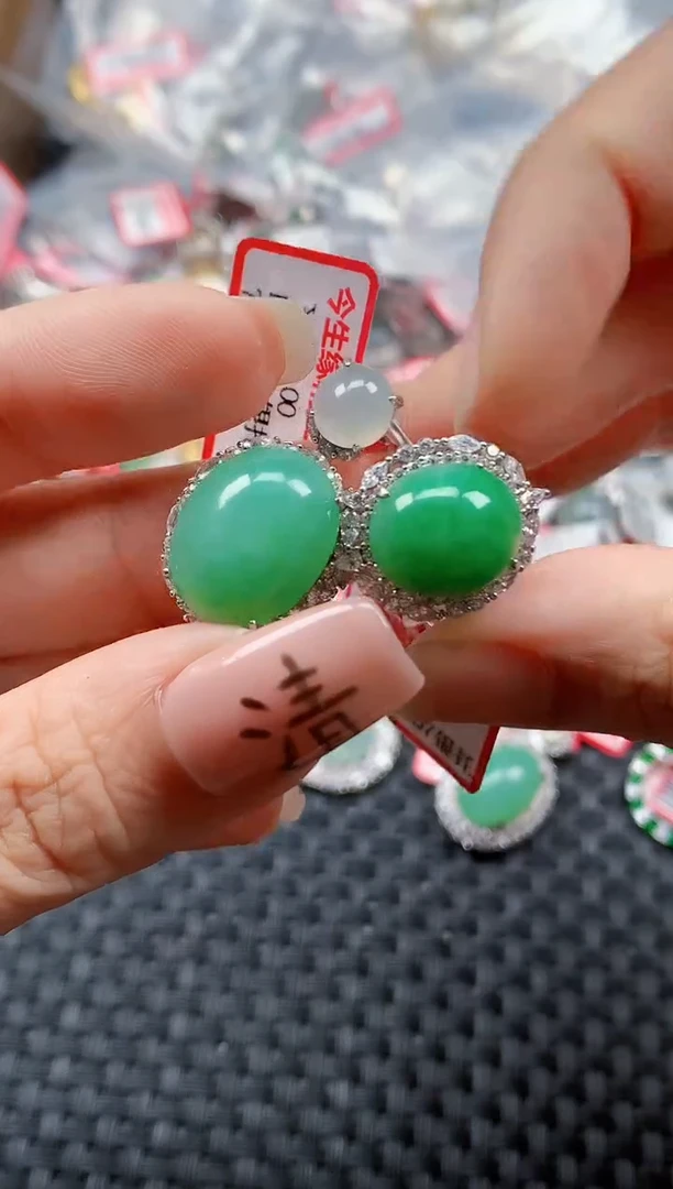 银S925镶嵌戒指翡翠天然A货缅甸翡翠