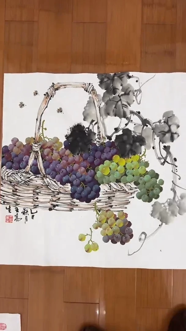 国画【福利，纯手工手绘】王高生葡萄68*68厘米