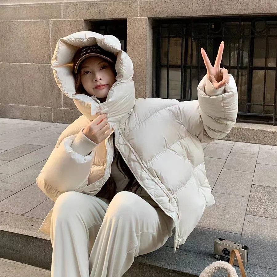 ins保暖羽绒服女款秋冬加厚短款休闲连帽小个子外套