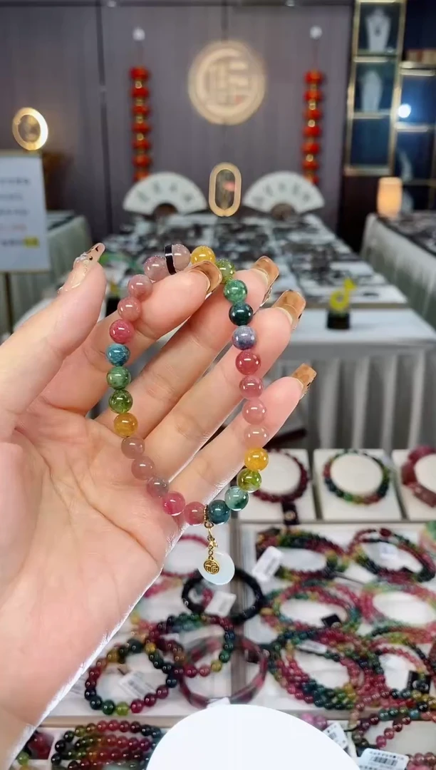 老矿碧玺色标彩虹油料单圈手串7mm+未镶嵌碧玺dan多样性发货一条