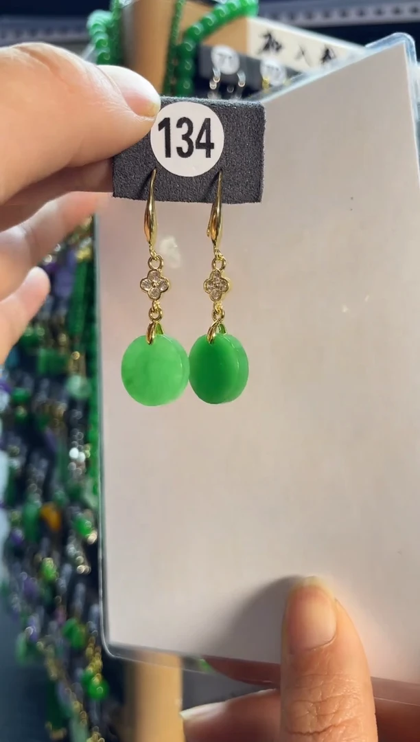 【闪购商品】翡翠耳饰银S925镶嵌老134..