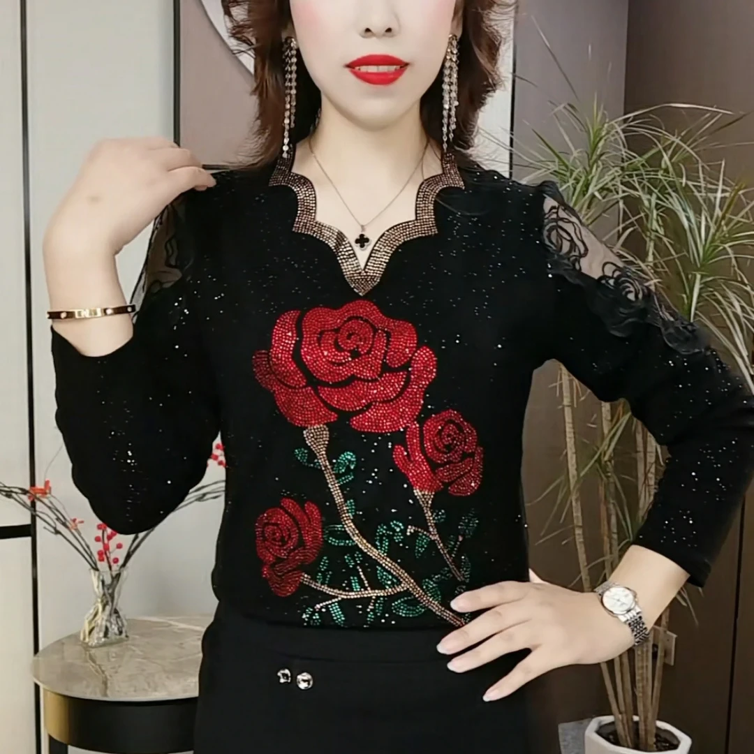 洋气中老年女装长袖花边领女士内搭小衫常规款显瘦