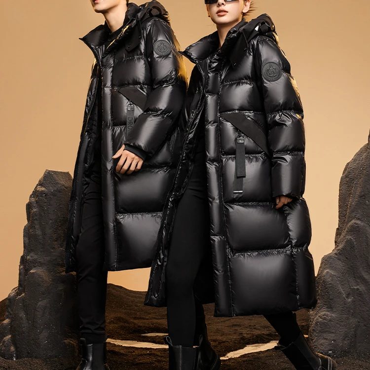 黑钻长款羽绒服男女同款冬季新款加厚保暖外套高级感宽松羽绒衣