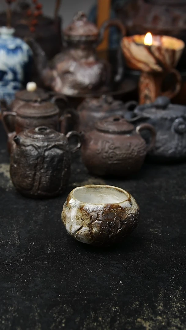 粉引手捏爆裂主人杯电窑