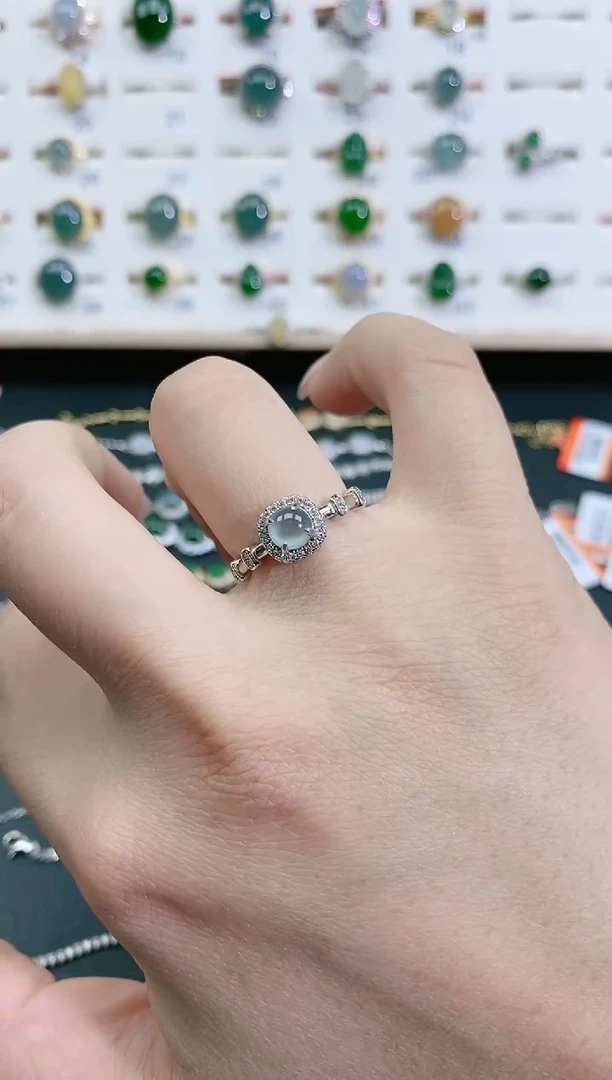 翡翠戒指银S925镶嵌天然翡翠