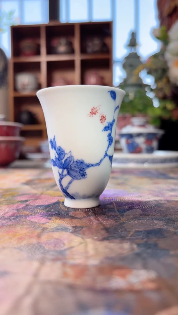 瓷青花手绘闻香杯杯