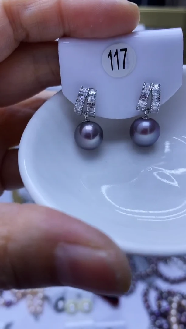 银S925镶嵌耳饰淡水珍珠117