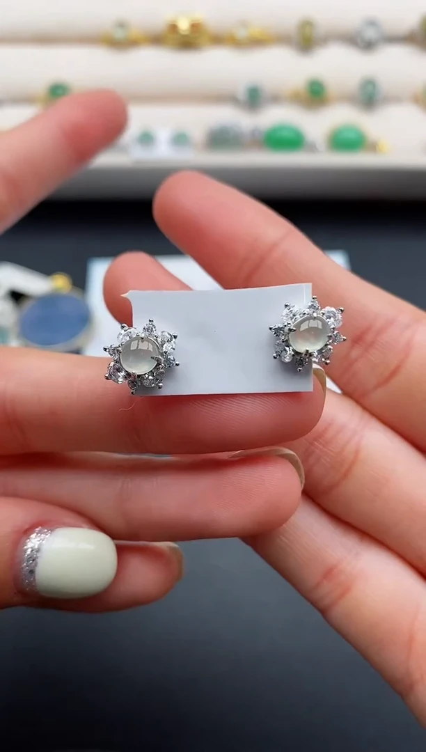 银S925镶嵌戒指翡翠222222+5