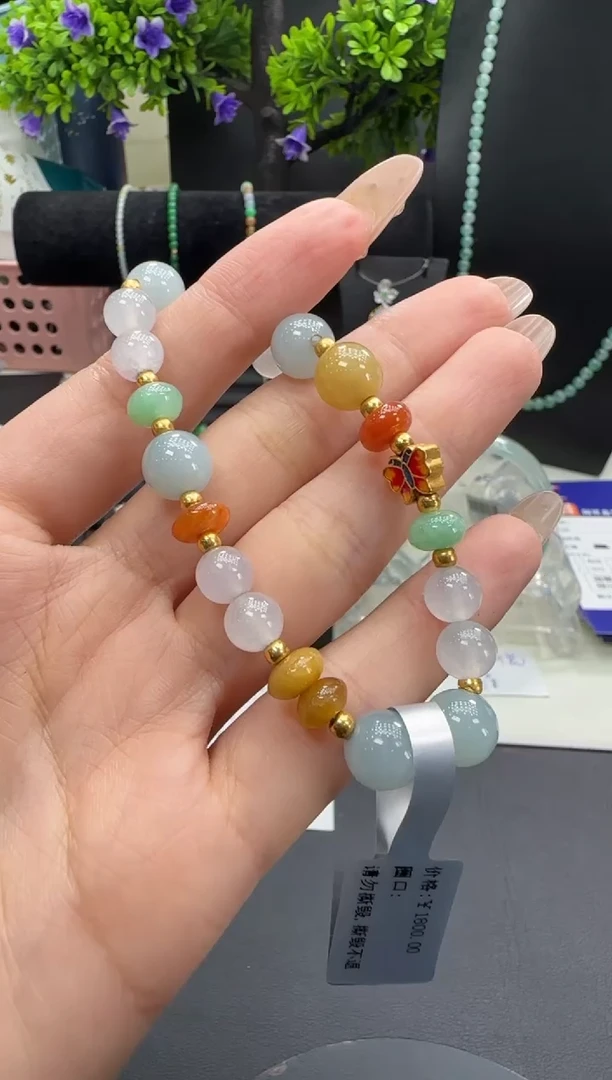 足金镶嵌手链翡翠翡翠手串