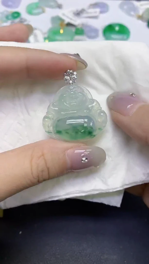 颈饰18K金镶嵌翡翠天然缅甸翡翠A货百元以上9元证书费自理