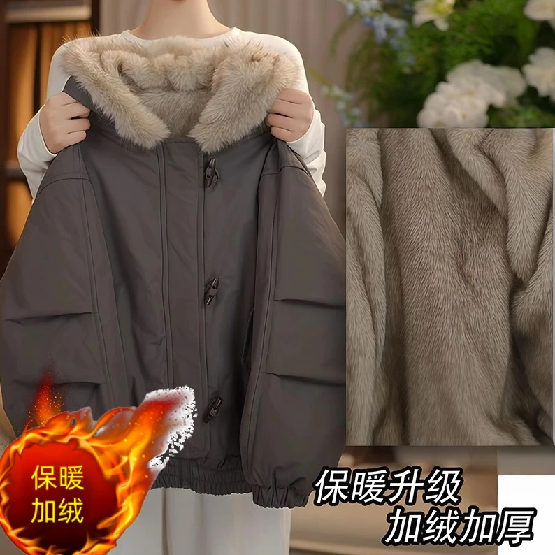 女童厚绒工装派克服秋冬2025新款长绒毛加厚连帽大衣保暖冲锋棉服