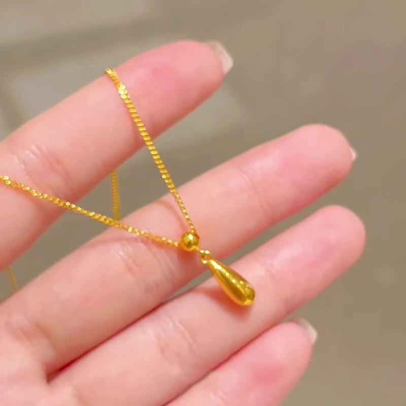 铜合金项链 金色水滴项链气质轻奢小众设计高级感秋冬毛衣链百搭