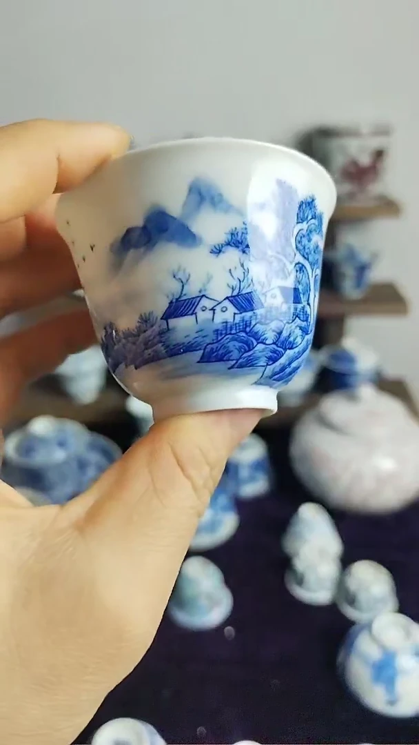 景德镇青花山薄胎叮当杯