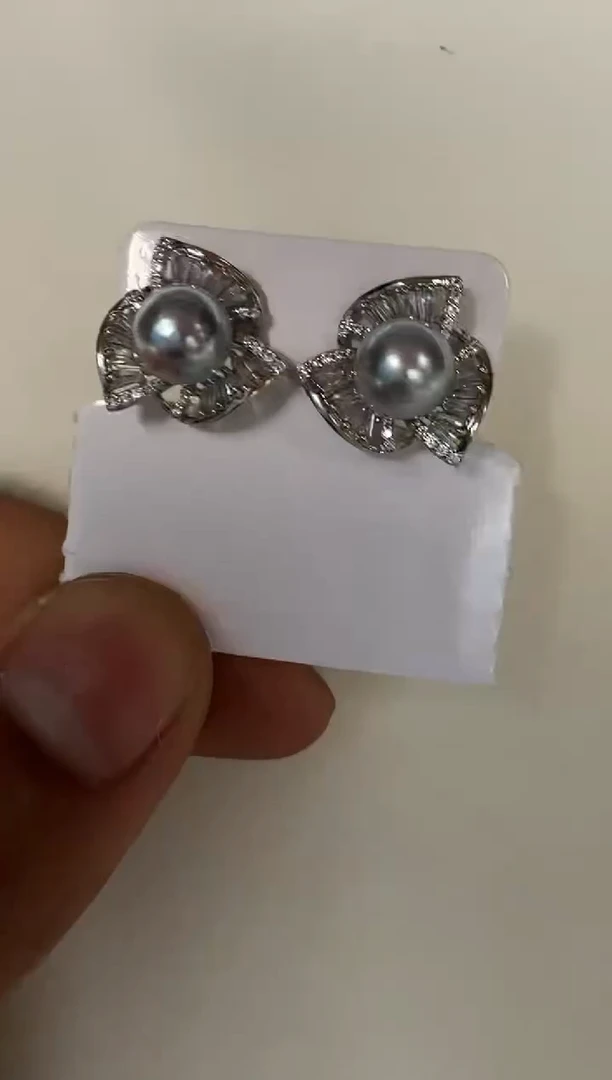 银S925镶嵌耳饰海水珍珠耳钉