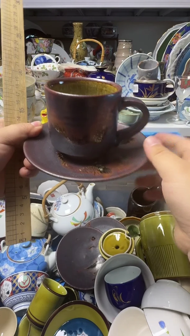 中古瓷器，默认微瑕-粗陶咖啡杯，有底款
