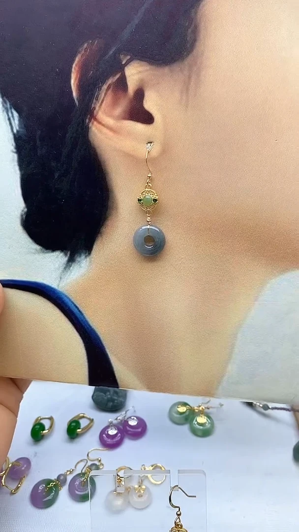 翡翠14K金镶嵌耳饰翡翠350