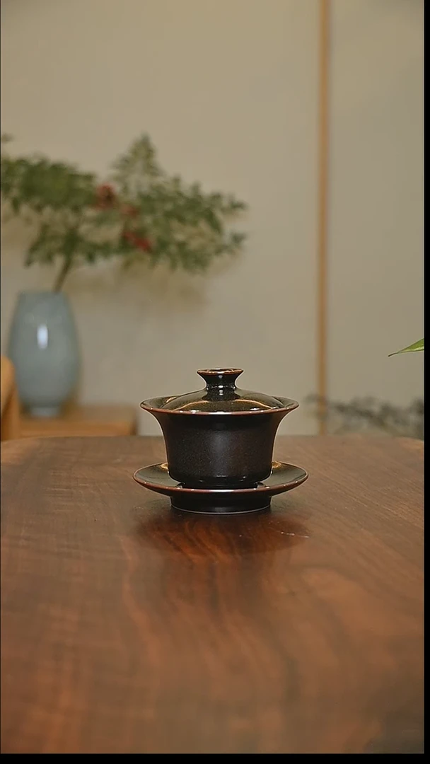 盖碗 矿石釉 微瑕 朱家汝窑款