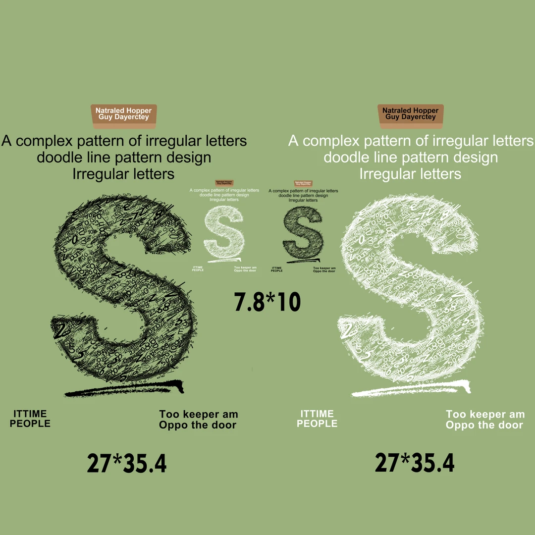 超大图线条S字母白墨烫画，满20元包邮