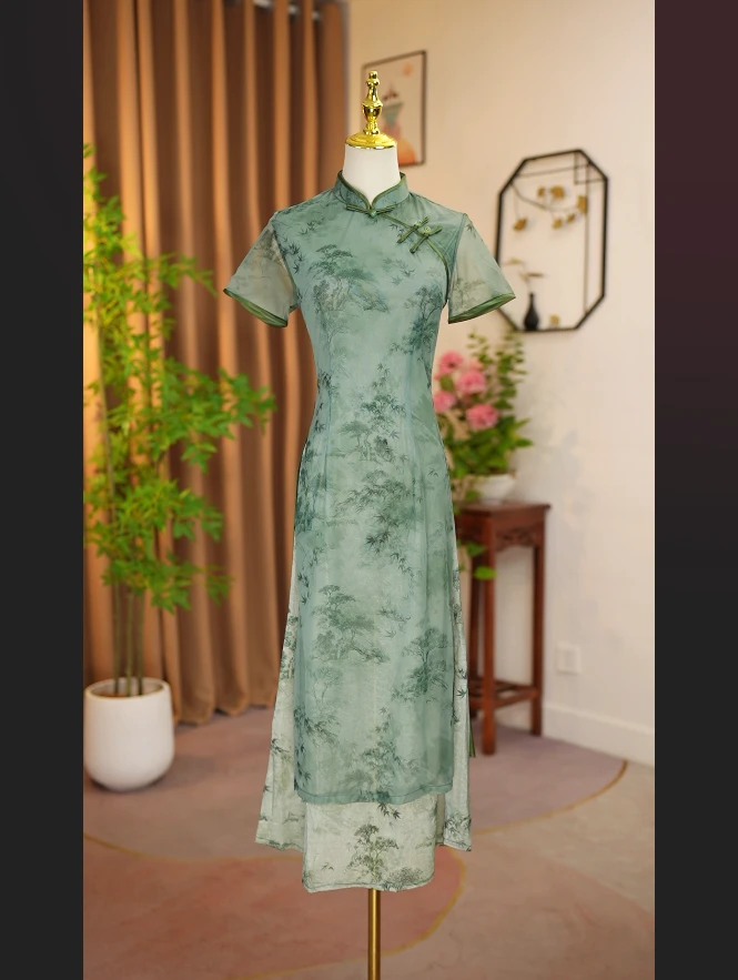 西田鱼2025夏季新款送考日常穿搭优雅端庄奥黛改良旗袍裙