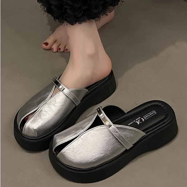 欧洲站厚底包头半拖鞋女夏季外穿2025新款时尚百搭一脚蹬懒人凉鞋